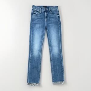 Mother The Mid Rise Dazzler Ankle Fray Jeans Womens 25 Blue We The Animals